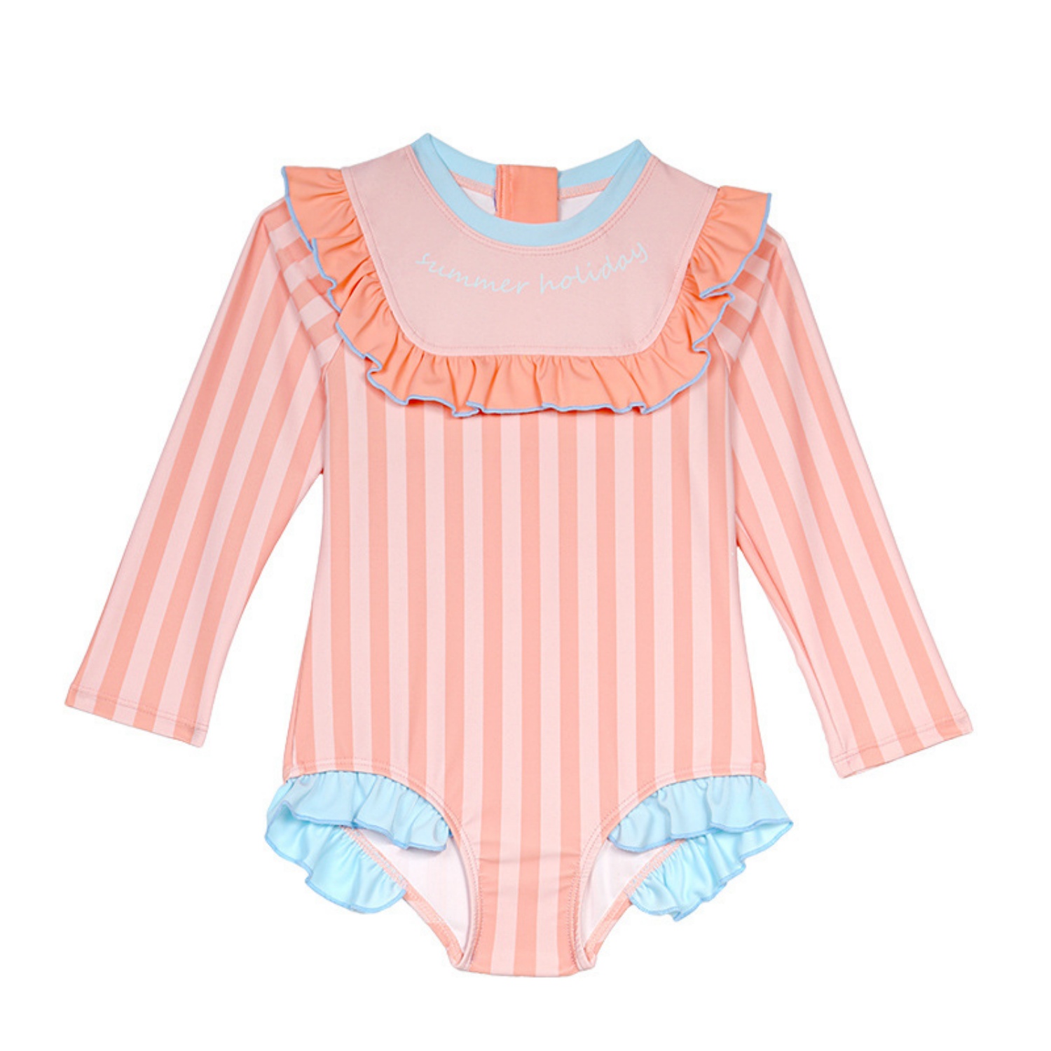 Rash Guard Long Sleeve - Roze gestreept meisjesbadpak met lange mouwen