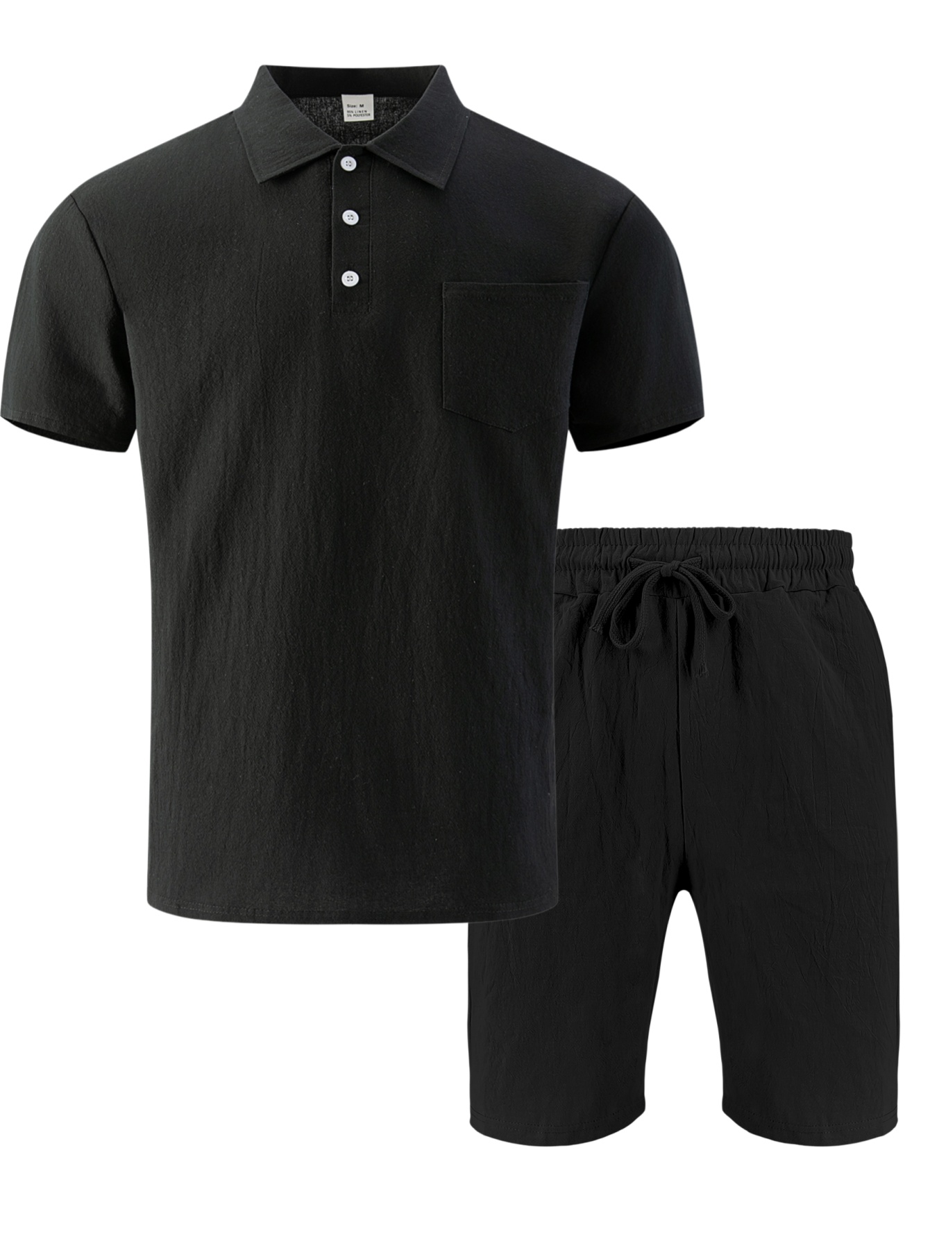 Linen Shorts Men - Herenset van getextureerd linnen: poloshirt met