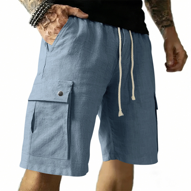 Linen Shorts Men - Europese en Amerikaanse multi-pocket tooling shorts