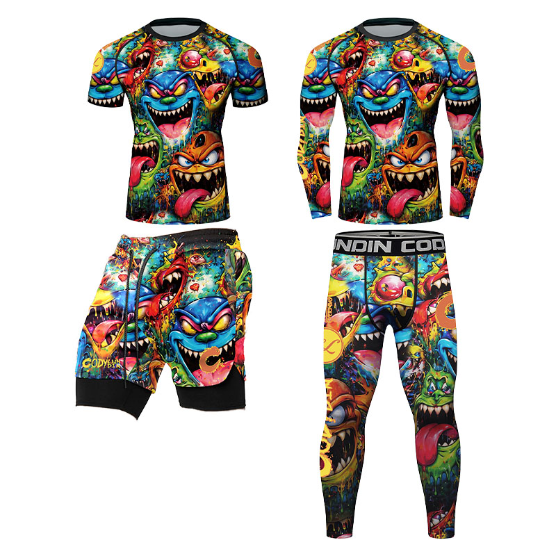 Rash Guard Long Sleeve - 3D kleurrijke monster graffiti heren compressie