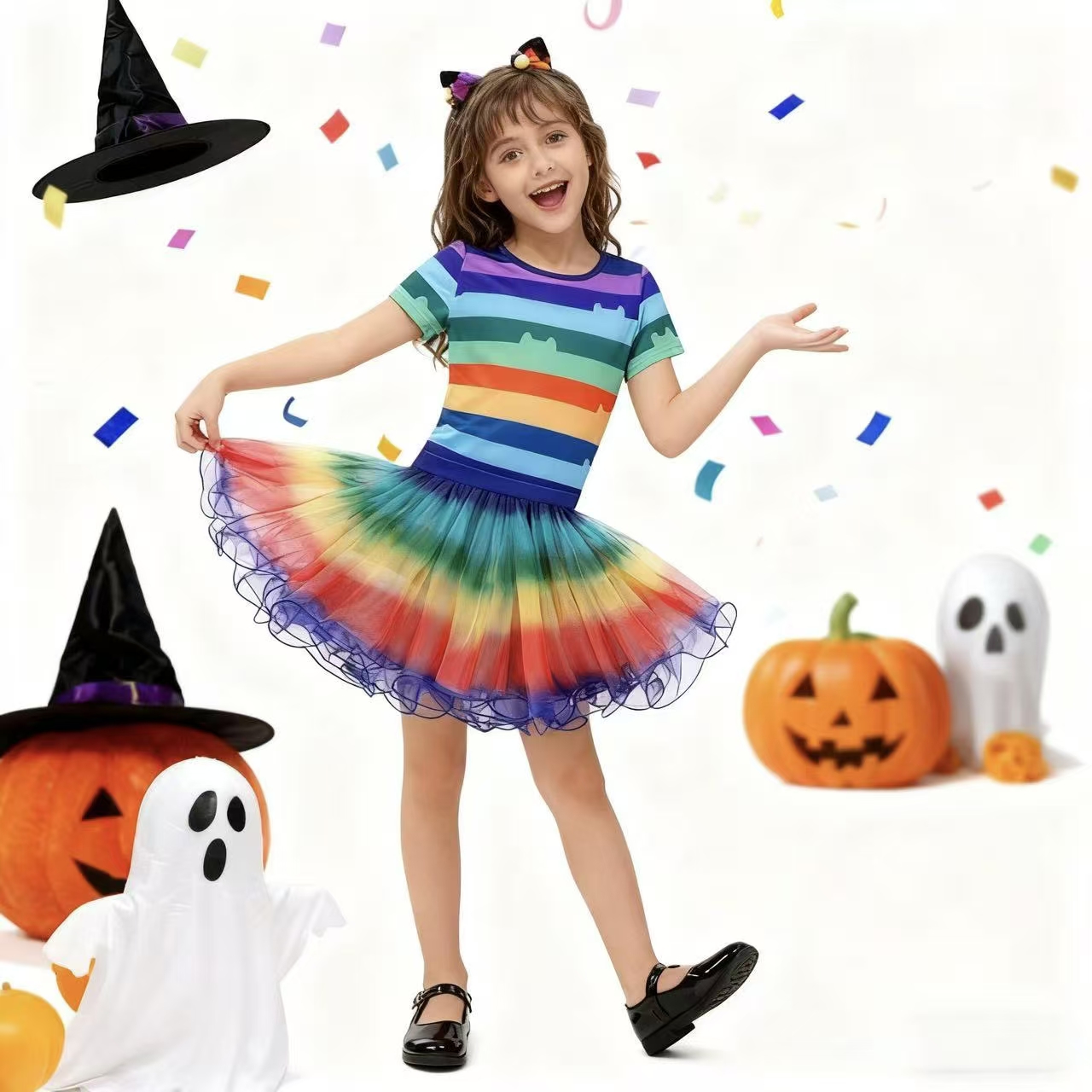 Summer Kids Clothing - Meisjes regenboog gestreept T-shirt Tutu rok