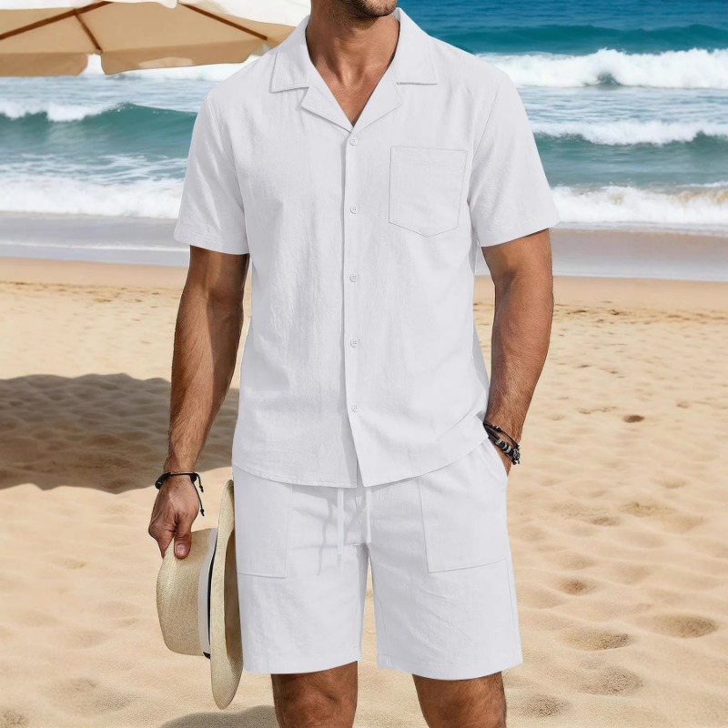Linen Shorts Men - Heren zomer katoen linnen vakantie set