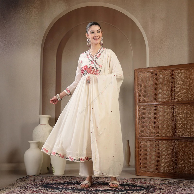 Summer Clothing India - Witte katoenen Anarkali Kurti set met