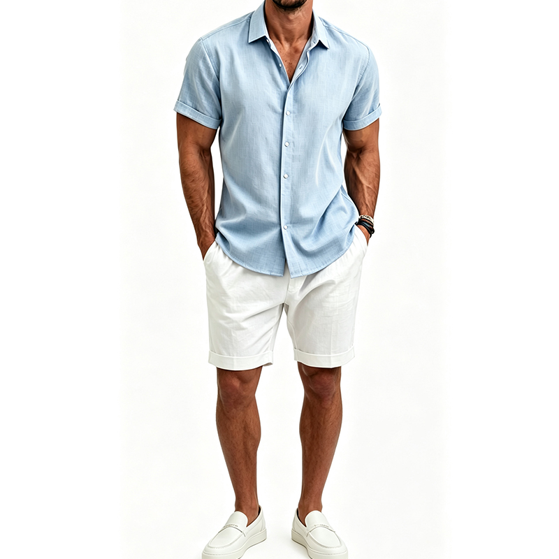 Summer Clothing Sets - Herenshirtset van katoen en linnen, zomer,