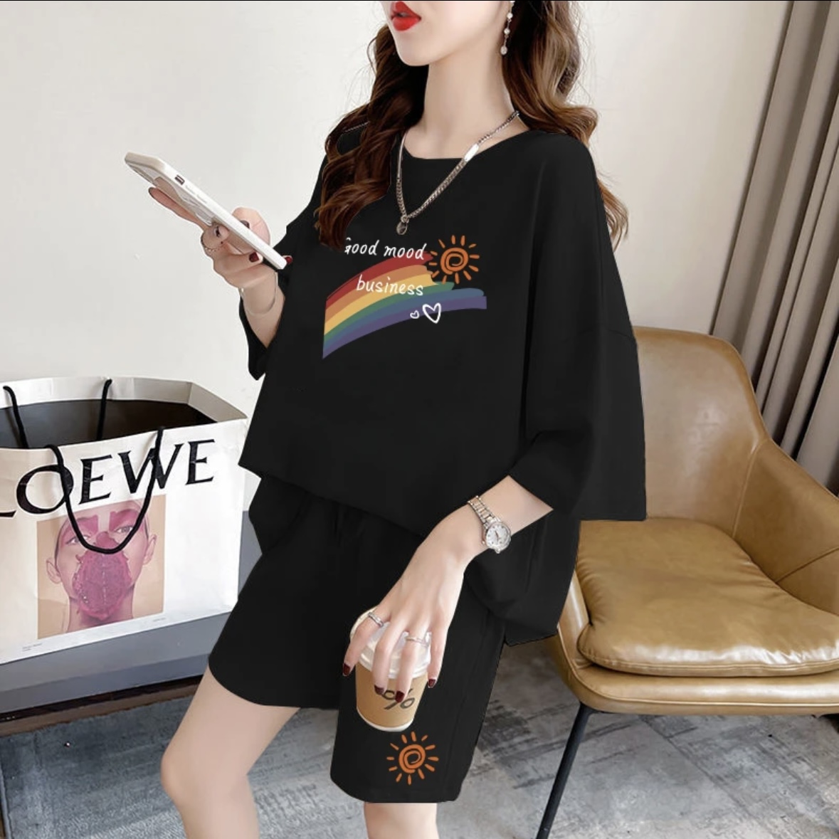 Summer Clothing Sets - Mode zomerse damesshortset, sportkleding, oversized T-shirt