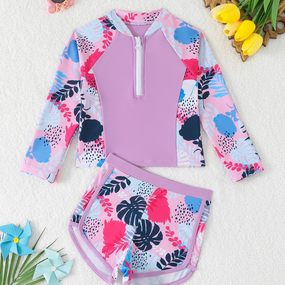 Meisjes badpak met bladerenpri - Rash Guard Long Sleeve recensie en prijs