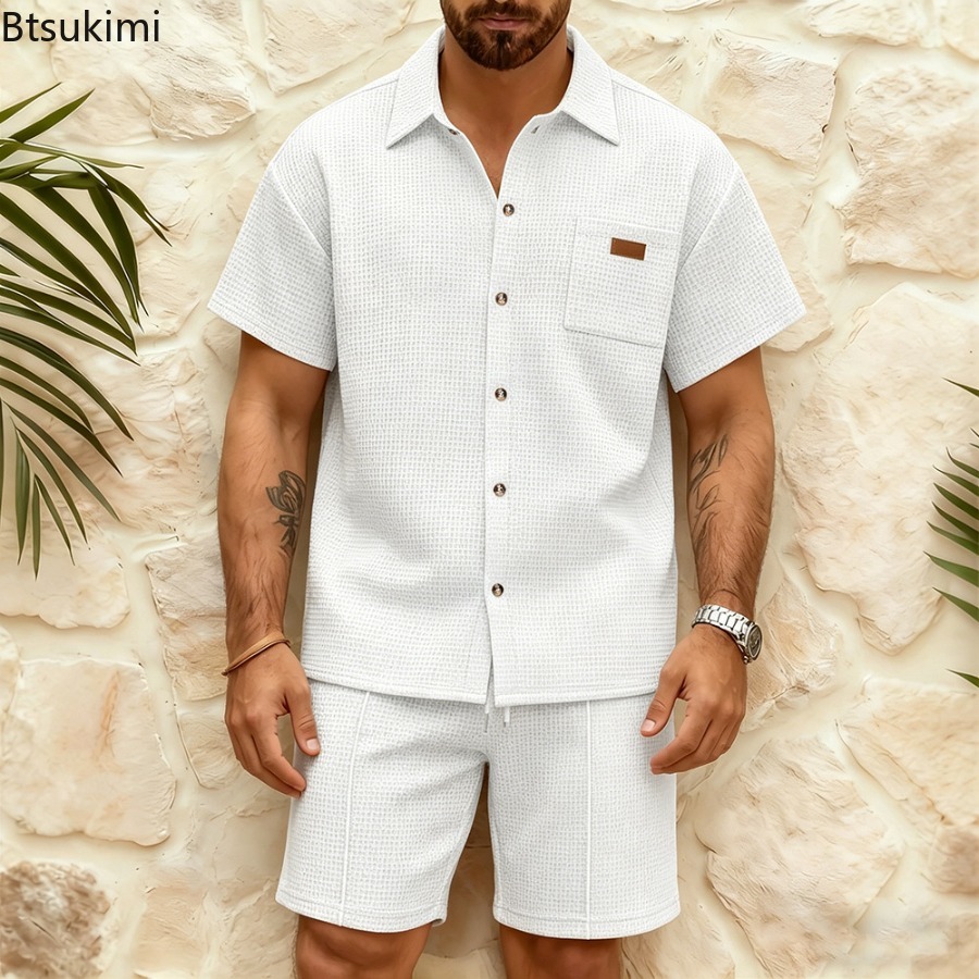 Heren Casual Waffle Effen Kleu - Summer Clothing Men Fashion recensie en prijs