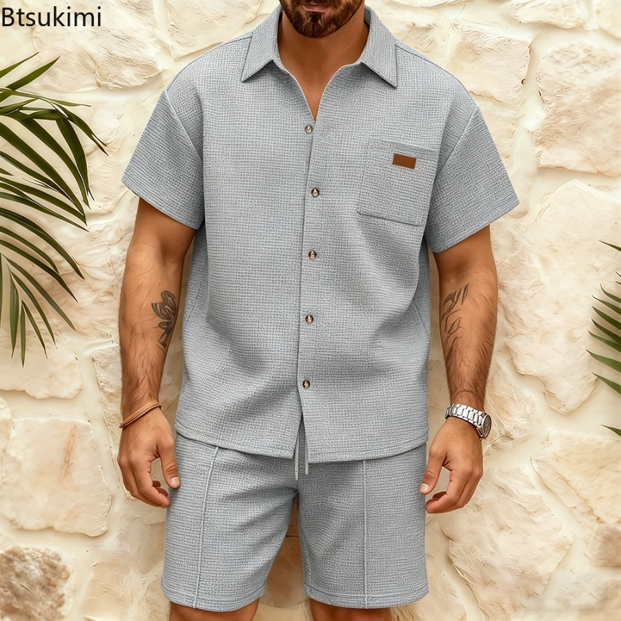 Heren Casual Waffle Effen Kleu - Summer Clothing Men Fashion recensie en prijs