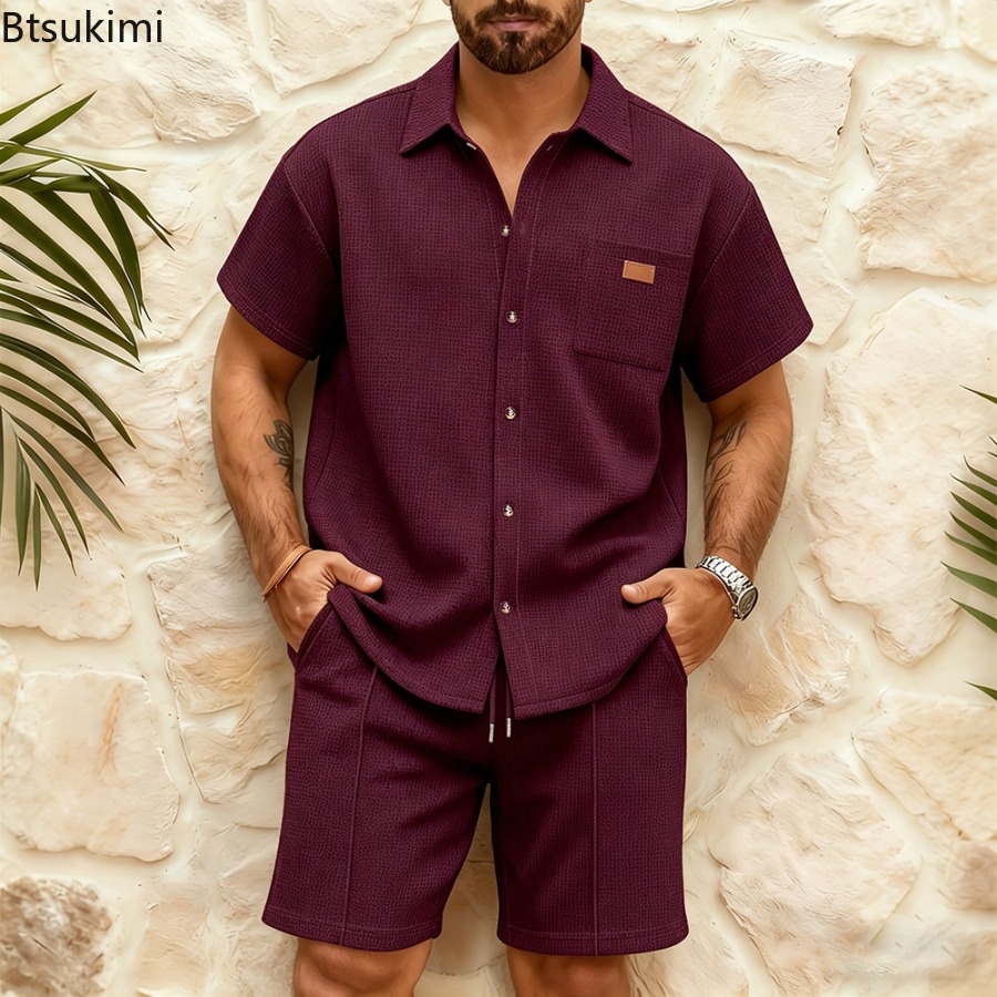 Heren Casual Waffle Effen Kleu - Summer Clothing Men Fashion recensie en prijs
