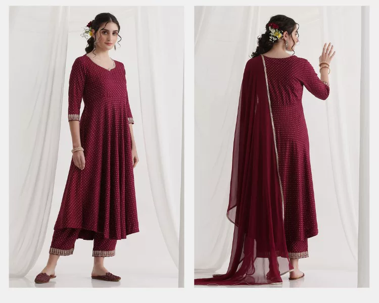 Dames Maroon Etnische Kurta Se - Summer Clothing India recensie en prijs