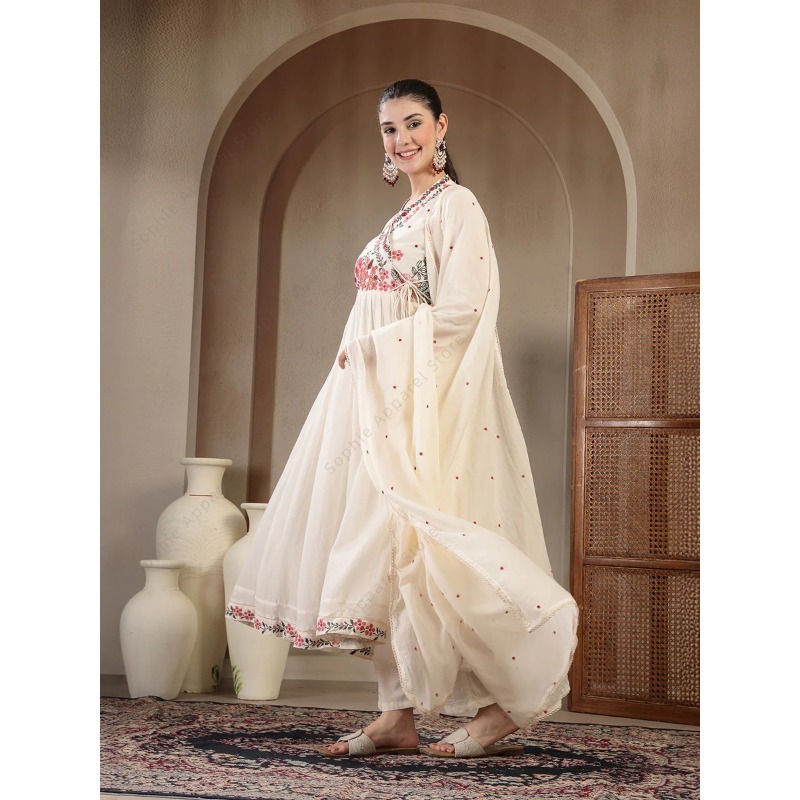 Witte katoenen Anarkali Kurti  - Summer Clothing India recensie en prijs