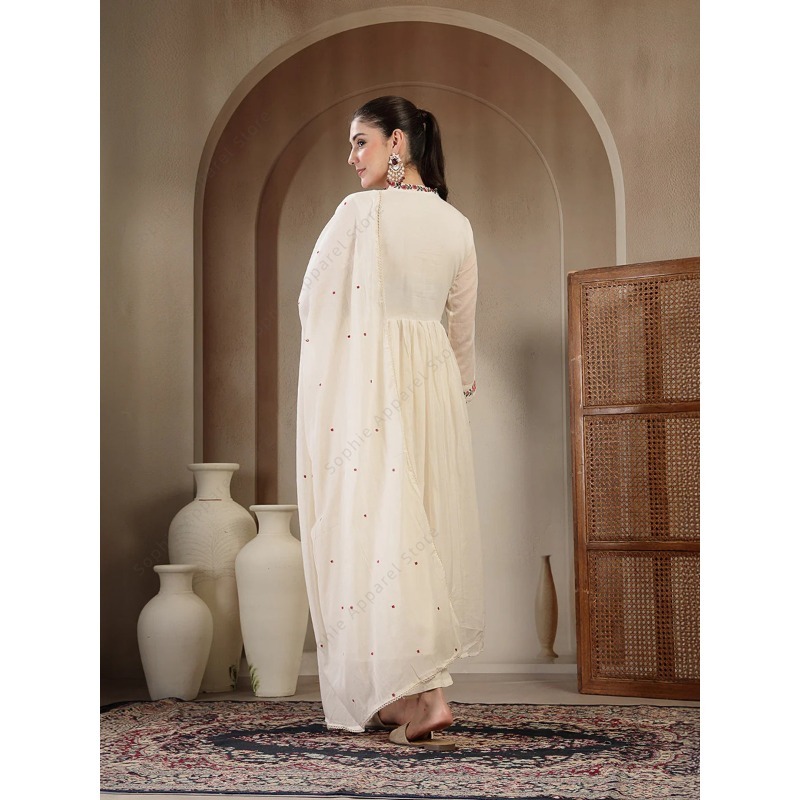 Witte katoenen Anarkali Kurti  - Summer Clothing India recensie en prijs